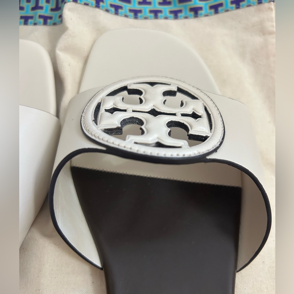 Tory Burch Bombe Miller Slide in sz. 11 White and Dark Brown - Picture 6 of 13